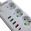 Удлинитель сетевой белый с беспроводной зарядкой 5 метров, 3 евро розетки, 4 USB порта, Type C, 2500 оптом